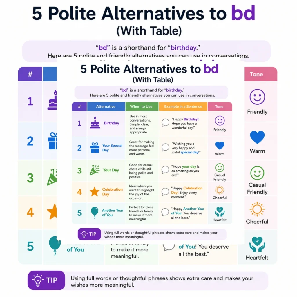 5 Polite Alternatives to bd meaning in text (With Table)
