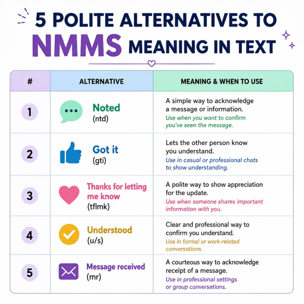 5 Polite Alternatives to nmms meaning in text (With Table)