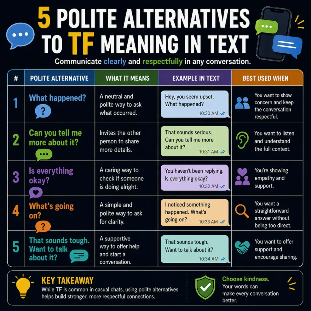 5 Polite Alternatives to tf meaning in text (With Table)