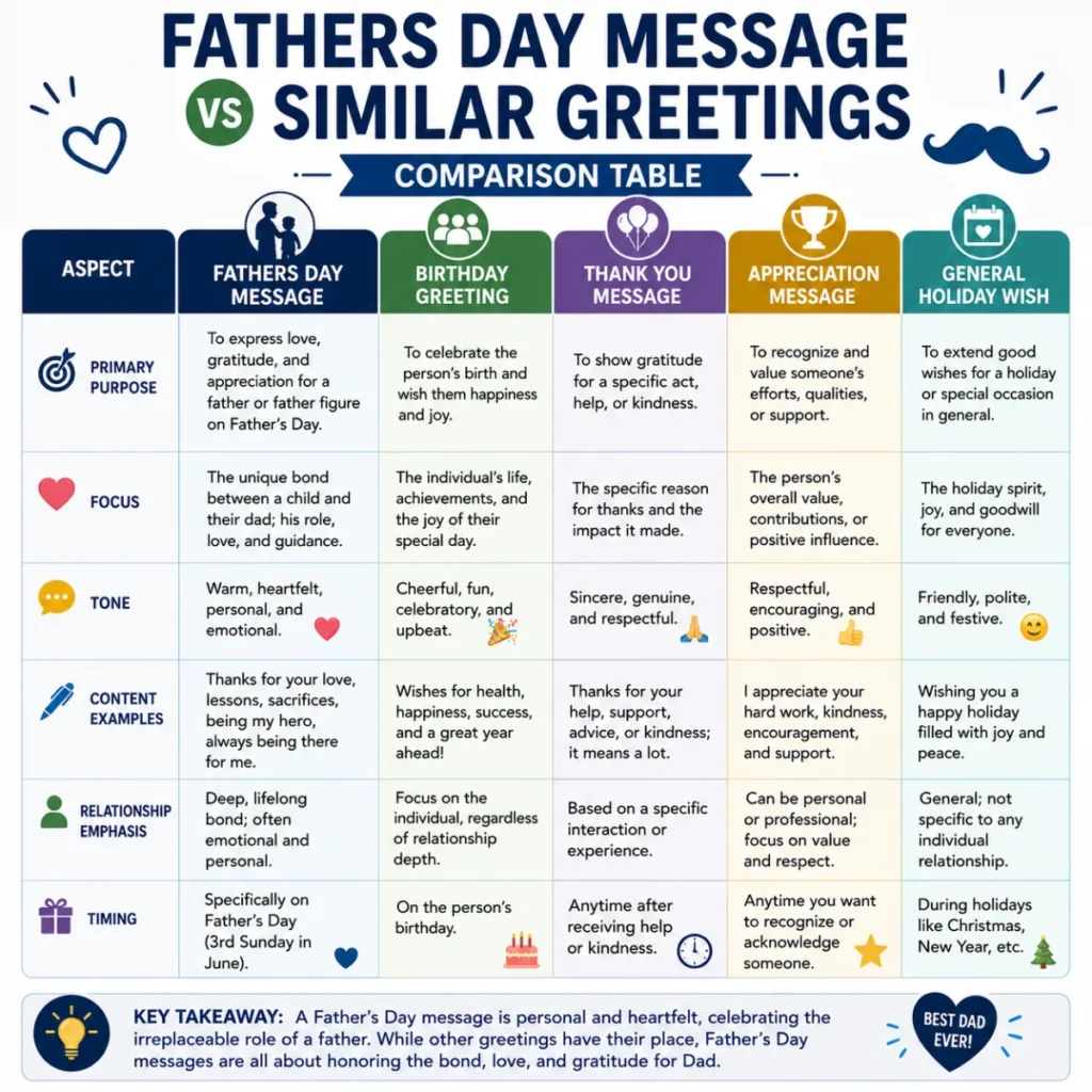 Fathers Day Message vs Similar Greetings (Comparison Table)