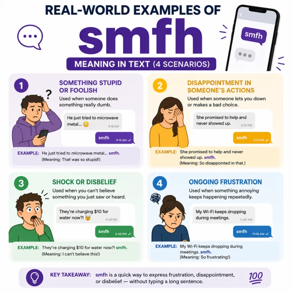 Real-World Examples of smfh meaning in text (4 Scenarios)