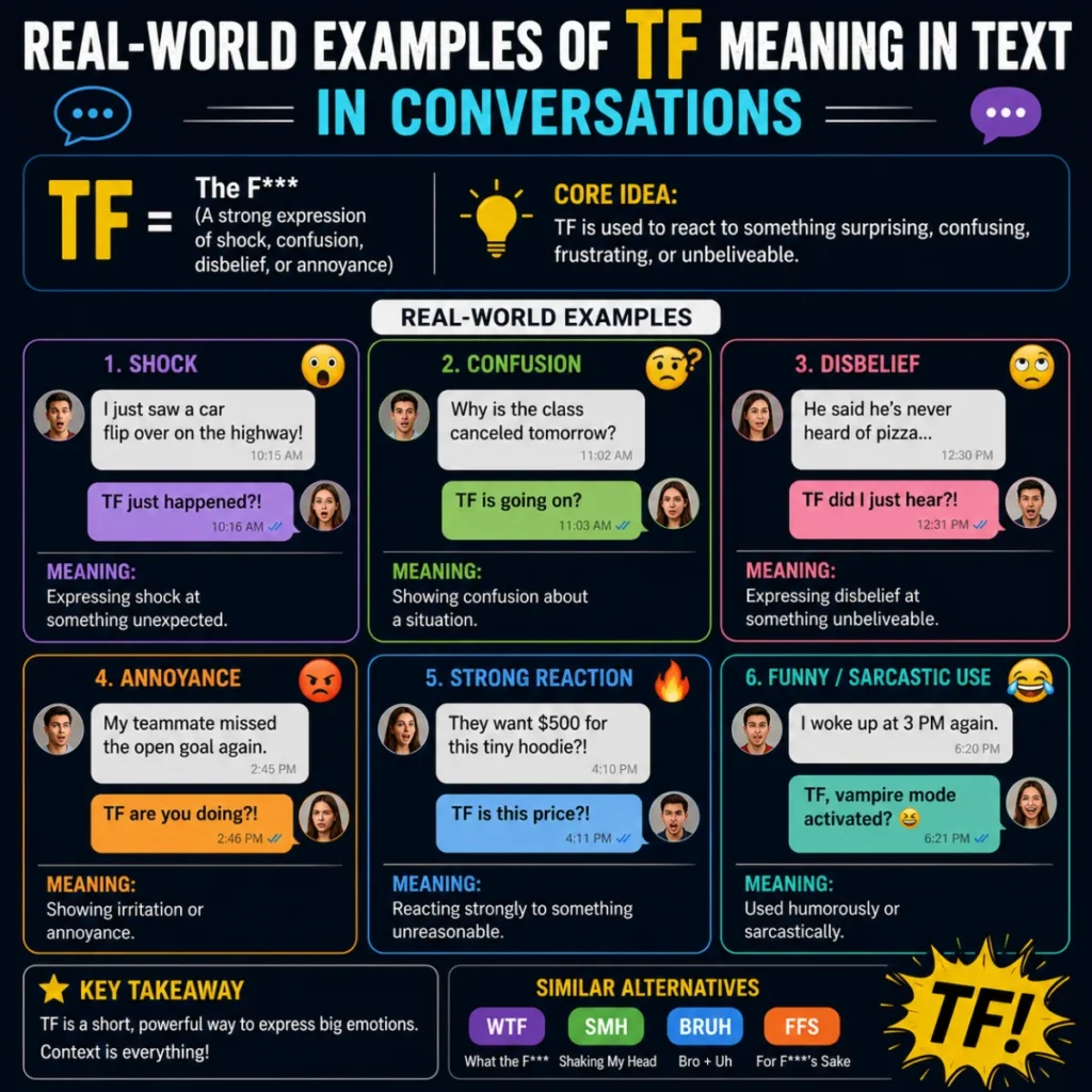 Real-World Examples of tf meaning in text in Conversations