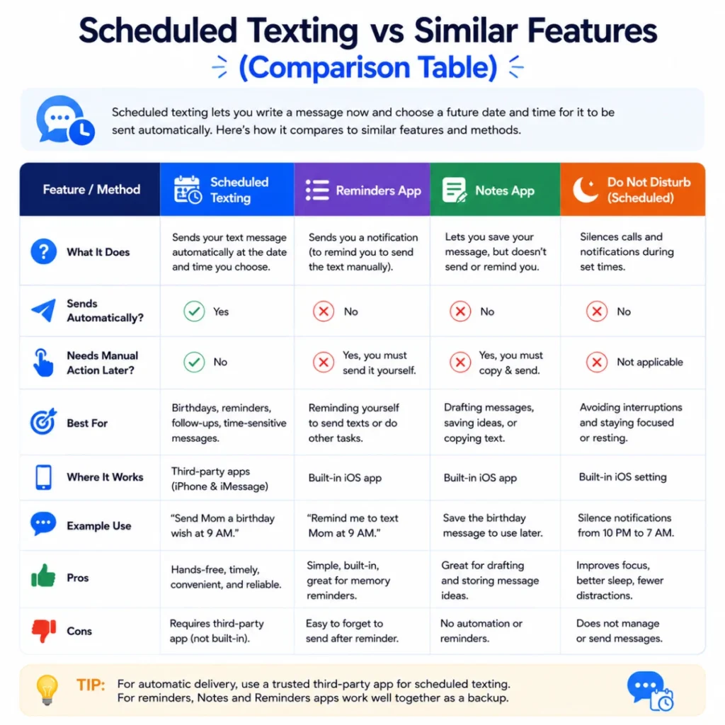 Scheduled Texting vs Similar Features (Comparison Table)