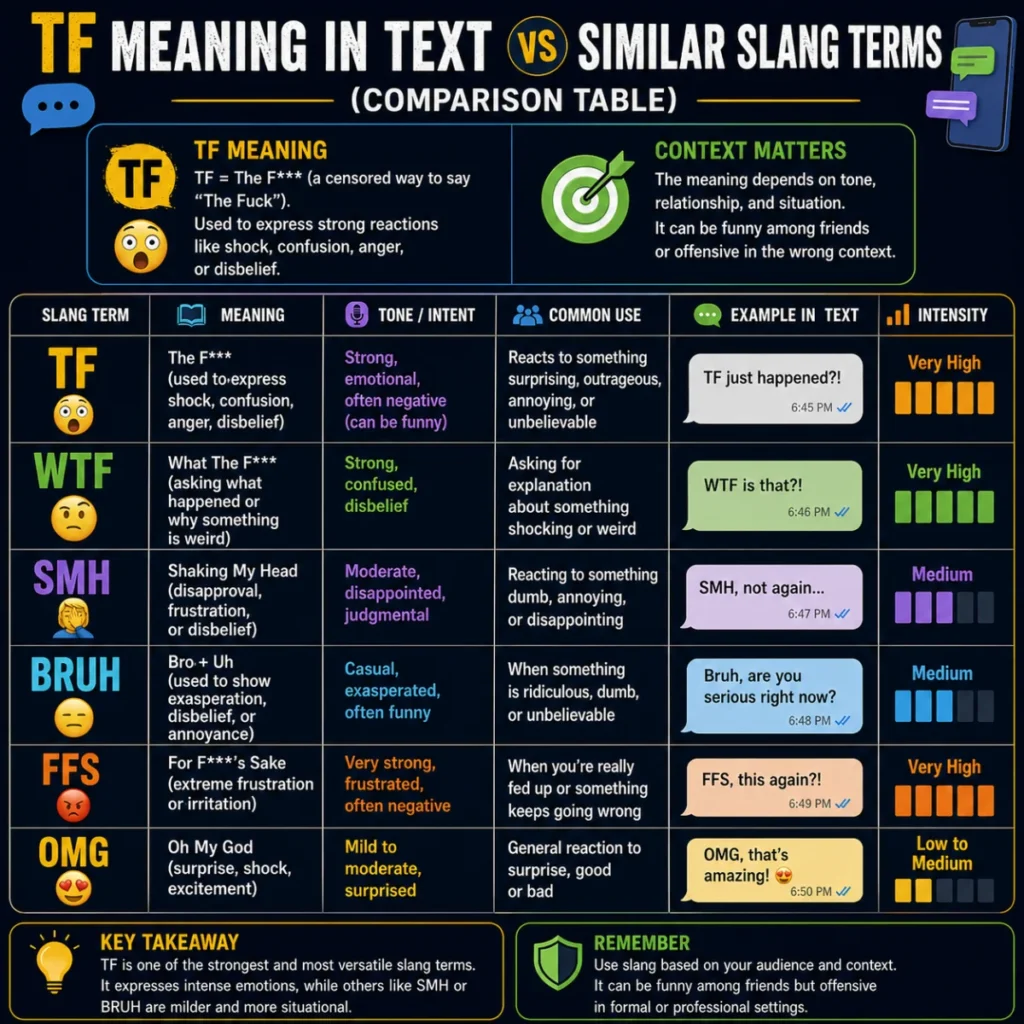 tf meaning in text vs Similar Slang Terms (Comparison Table)