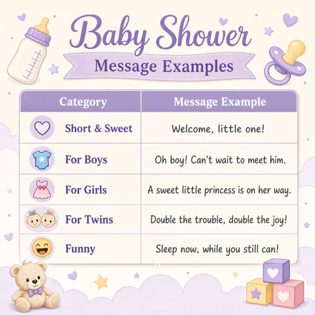 Baby Shower Message Examples Table
