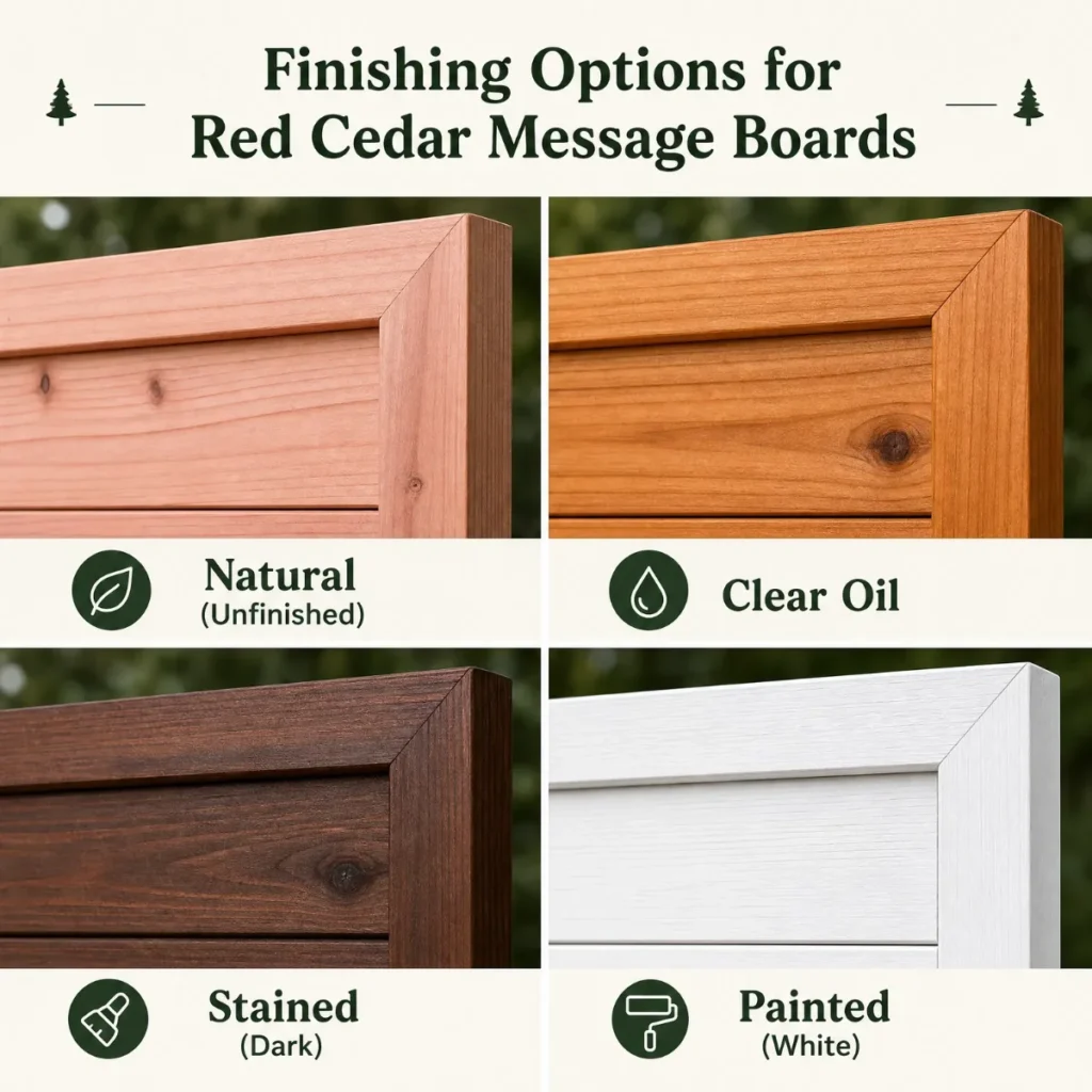 Finishing Options for Red Cedar Message Boards