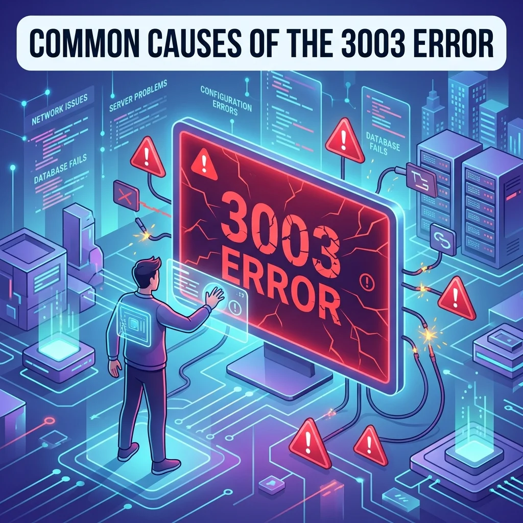 Common causes of the 3003 error, including SMS delivery issues, network problems, messaging failures, and error codes