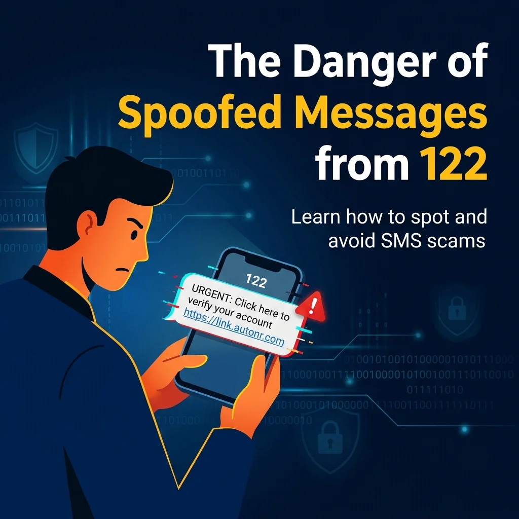 Danger of spoofed messages from 122, with SMS security risks, fake sender warnings, and short code safety tips