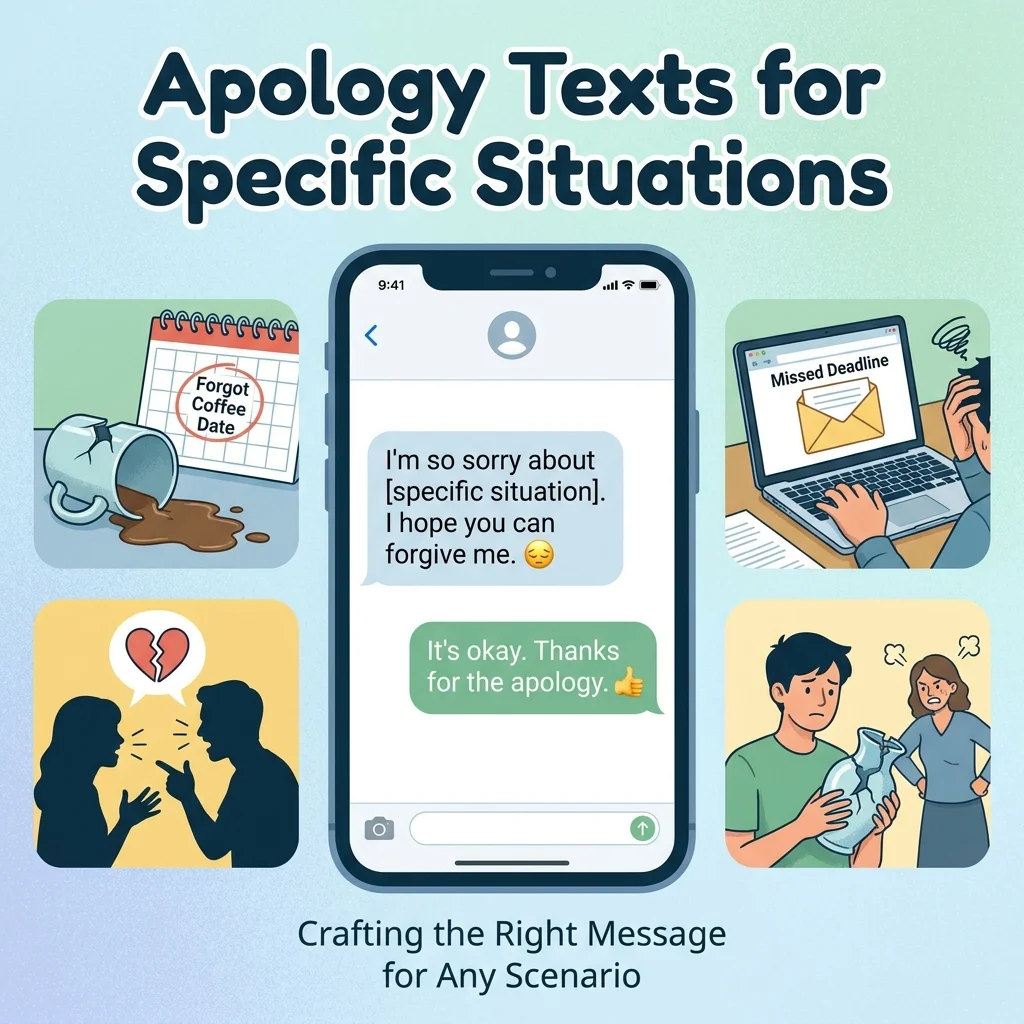 Apology texts for specific situations with sincere messages to say sorry and make things right