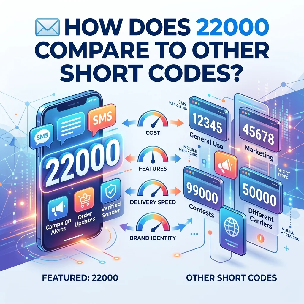 How 22000 compares to other short codes, including Google verification messages, SMS alerts, and business text services