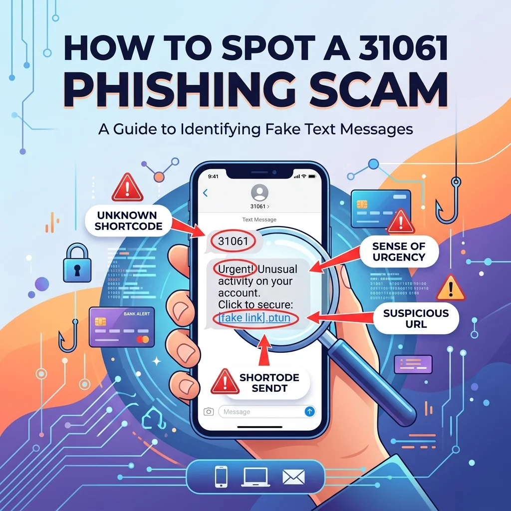 How to spot a 31061 phishing scam, with SMS warning signs, fake verification requests, suspicious links, and safety tips