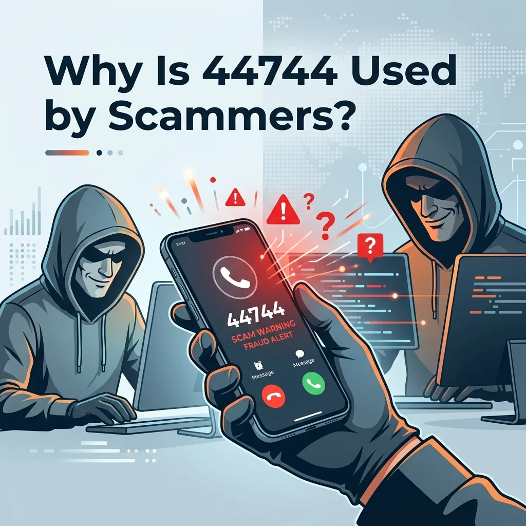 Why 44744 is used by scammers, including fake alerts, phishing links, impersonation, and short code safety tips