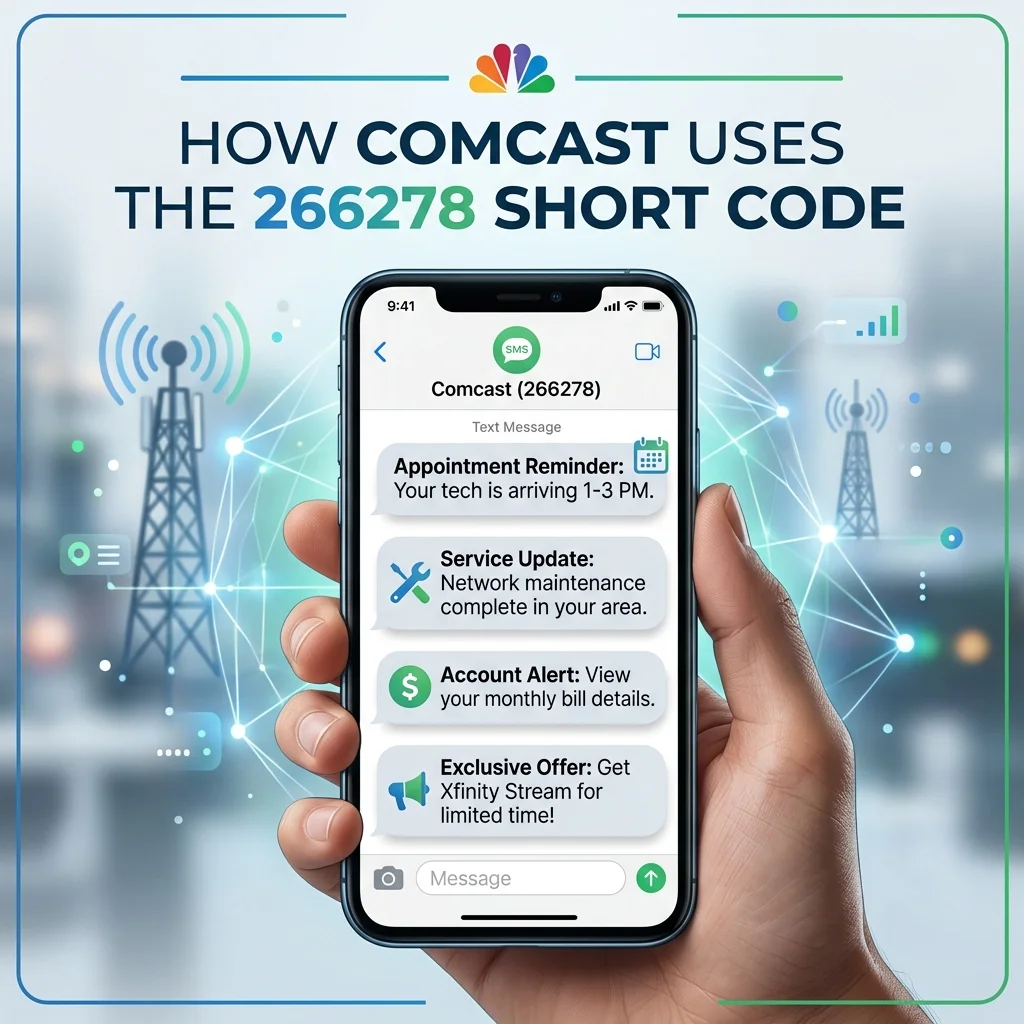 How Comcast uses the 266278 short code for Xfinity account alerts, billing updates, appointments, outages, and support