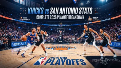 Knicks vs San Antonio Spurs stats from the 2026 NBA Finals, including scores, player stats, and series results